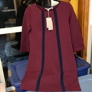 NWT Boden Women's Ottoman Anita Tunic Dress Size 6L US Plum/Navy 3/4 Sleeve
